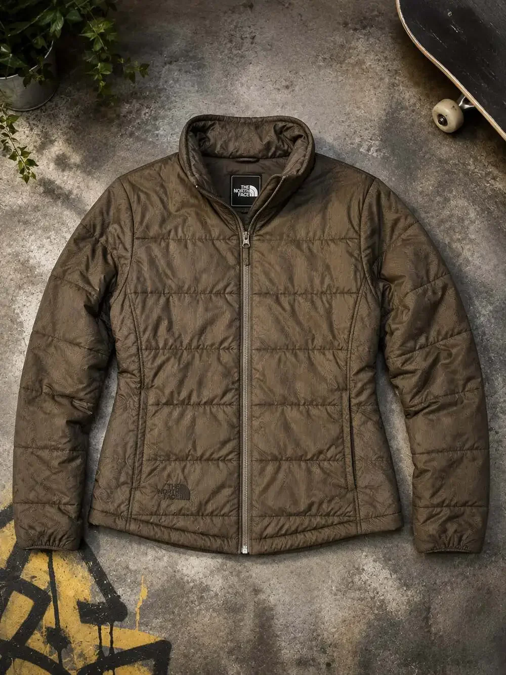 The North Face M Brown Wood Grain Pattern Lightweight Quilted Jacket